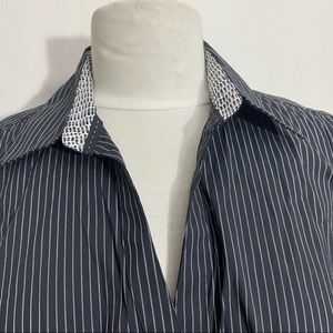 EXPRESS NWT Design Studio pinstripe button up blouse. Contrast turn back cuffs.L